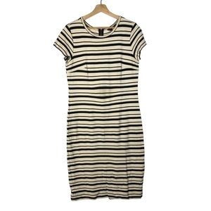 Ann Taylor Ivory White & Black Stripe Midi Sheath Dress M